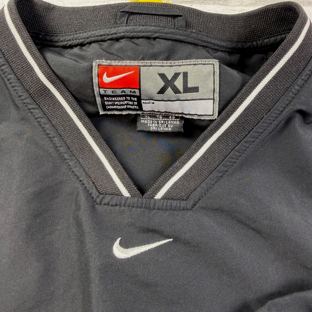 Vintage 90s Nike Windshirt Mens XL Black V-Neck Side Zip Pullover Swoosh Y2K EUC